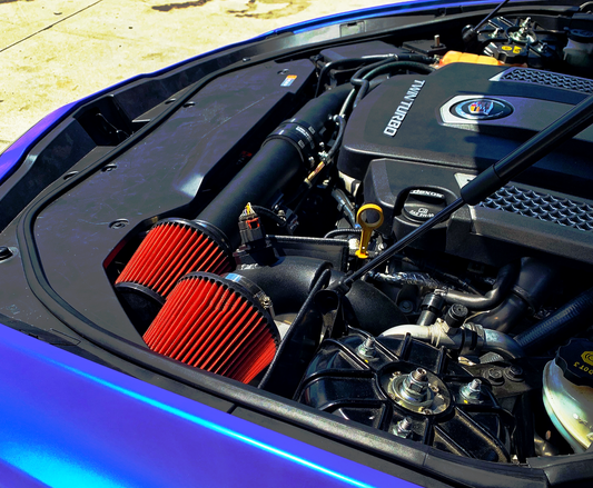 Cadillac CTS V-Sport Vsport aftermarket upgraded cold air intake system. Mod and upgrade turbos spool and boost timing now with more initial torque / horsepower