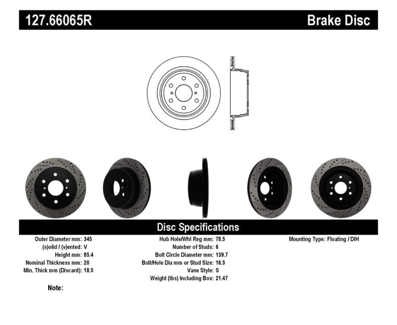 StopTech 2007-2020 Escalade / ESV Rear Right Slotted & Drilled Rotor Stoptech